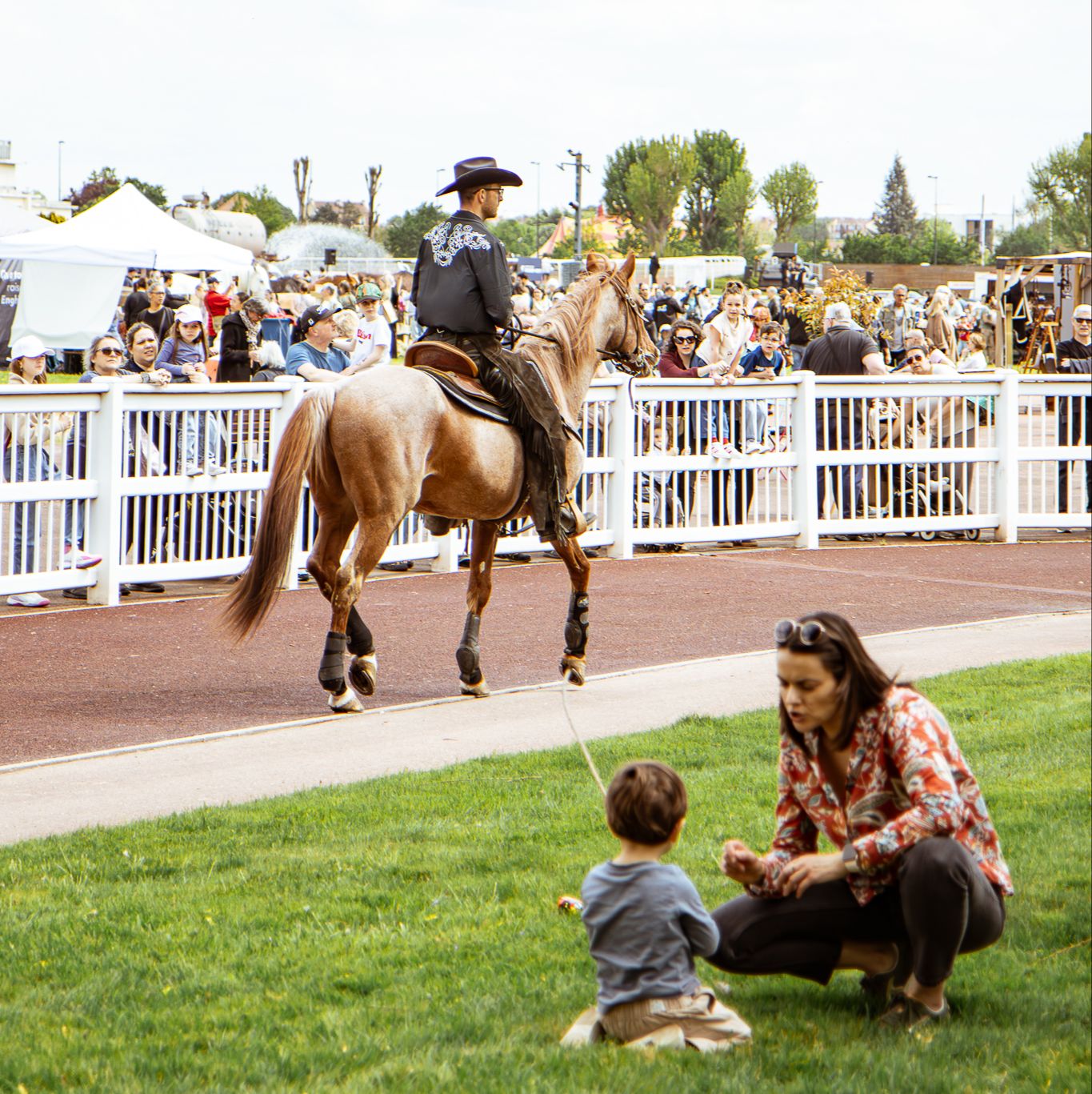 Une cavalière et son trotteur lors d’une journée sur un hippodrome